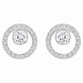 Dazzling Charm Refined Light Swarovski Creativity Circle Pierced Earrings, White, Rhodium plated