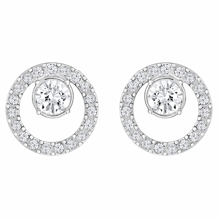 Dazzling Charm Refined Light Swarovski Creativity Circle Pierced Earrings, White, Rhodium plated