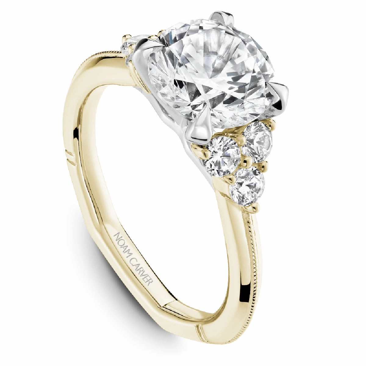 Noam Carver Round Center Diamond Engagement Ring Setting in 14K Yellow/White Gold (.21ctw) Sentimental Style