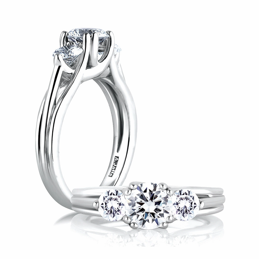 Lightweight Craft A. Jaffe Classics Three-Stone Diamond Engagement Ring Setting in White Gold