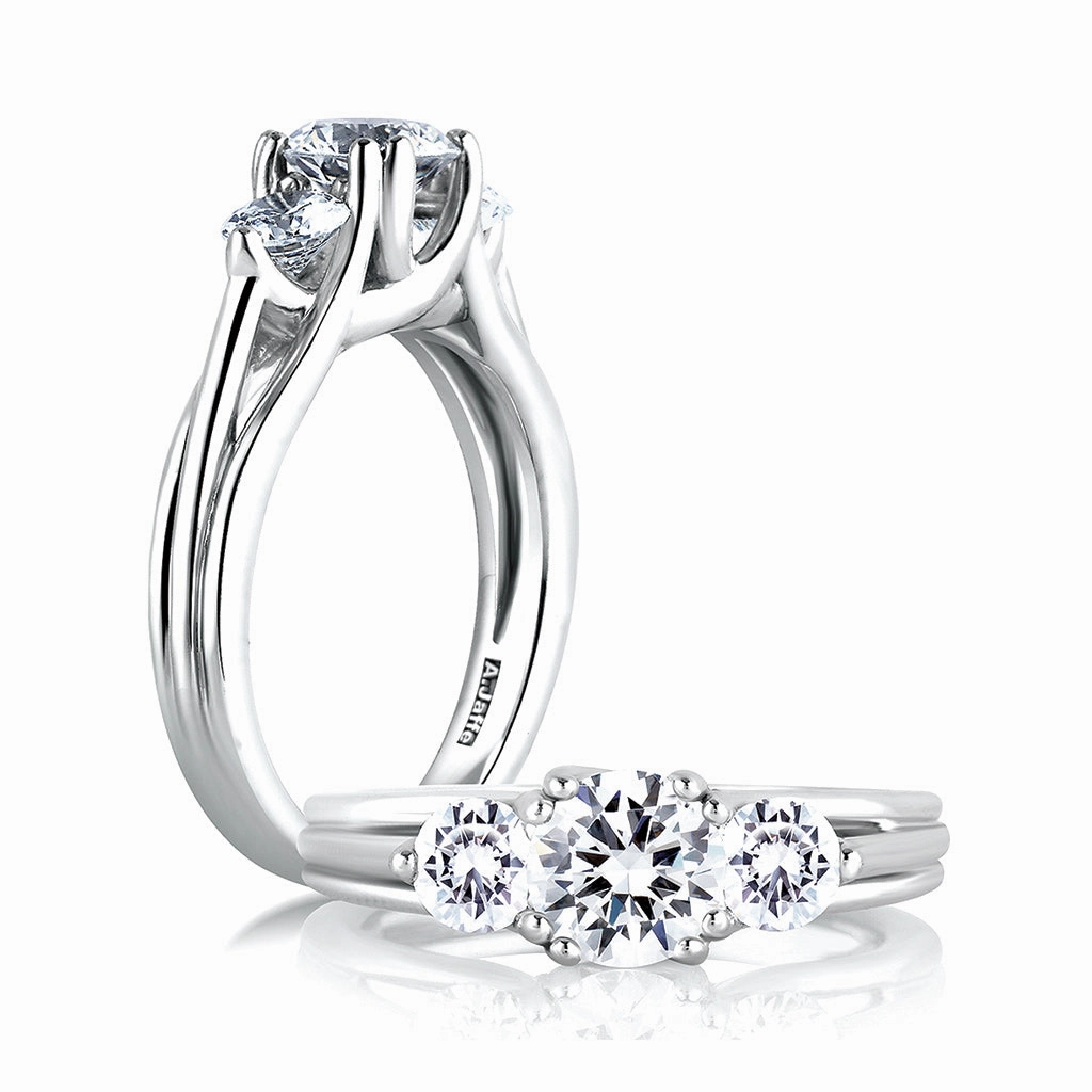 Luxury Simplicity Traditional Keepsake A. Jaffe Classics Three-Stone Diamond Engagement Ring Setting in White Gold