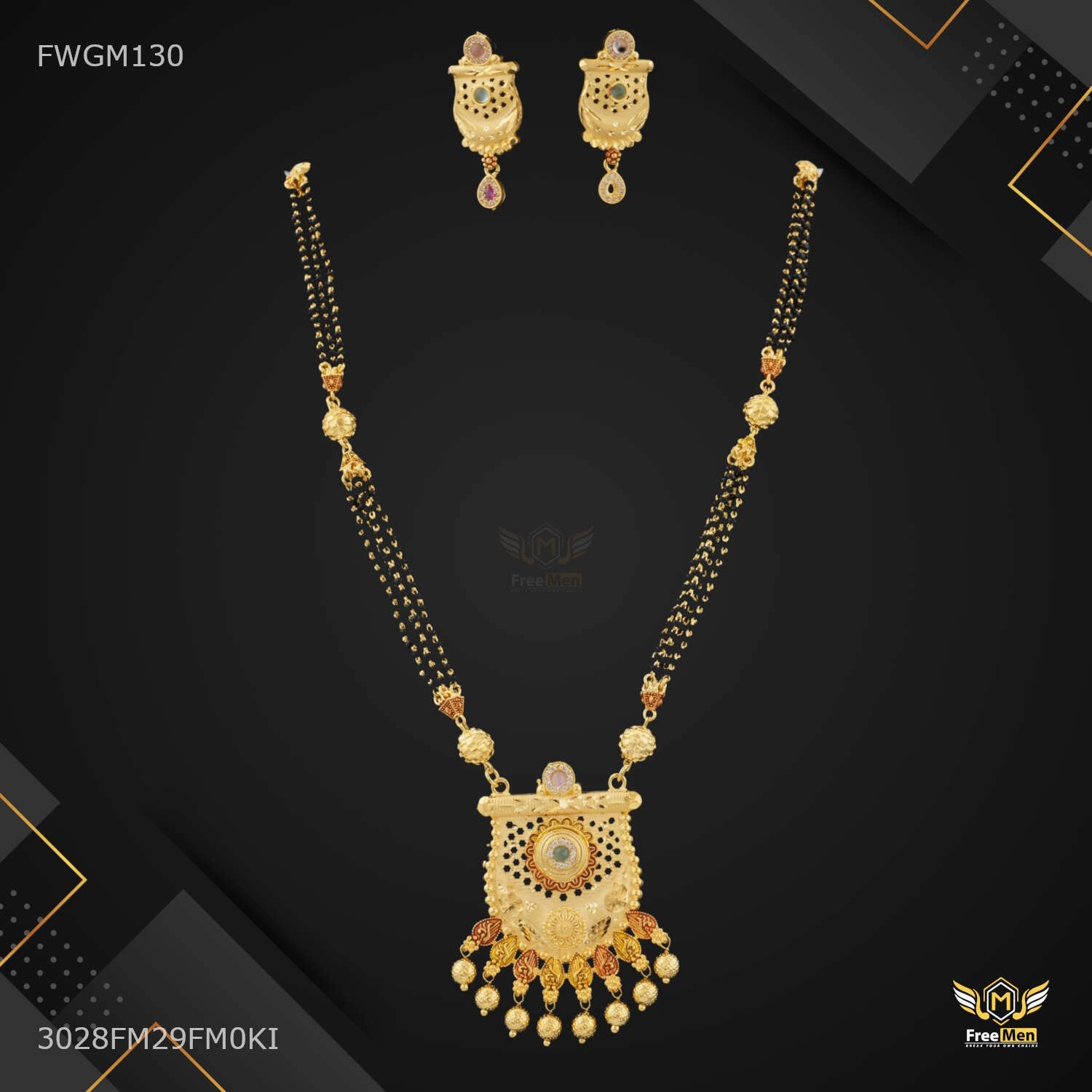 True Touch Soft Glamour Mini Flower Antique Mangalsutra and Earing for women - FWGM130