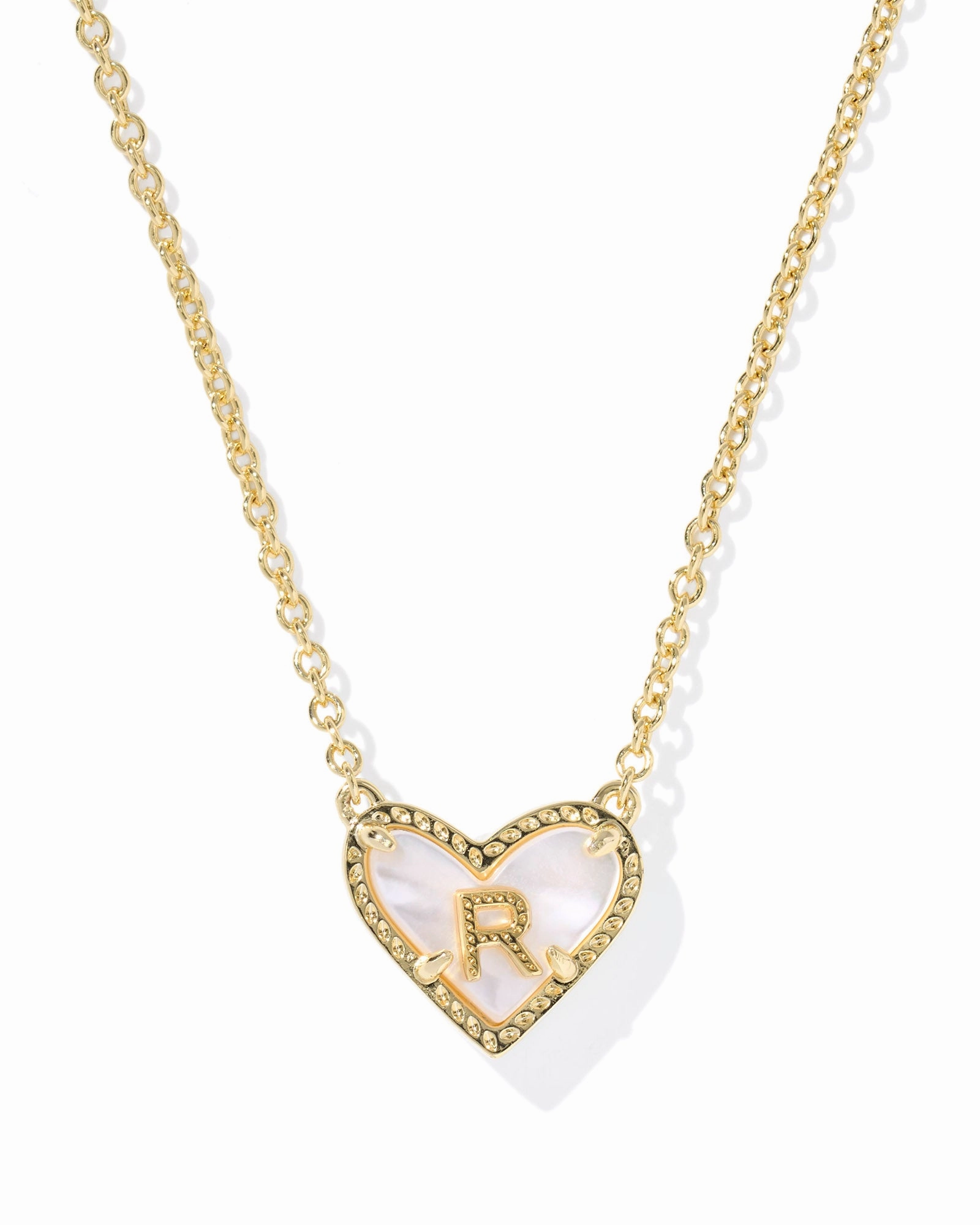 Dazzling Touch Kendra Scott Heart Letter R Gold Ivory Mother of Pearl Short Pendant Necklace