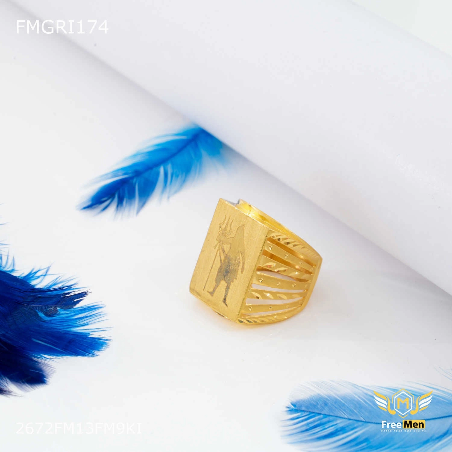 Freemen 1gm Square Box Gold plated Mahadev ring for men - FMGRI174 Radiant Surface Iconic Appeal