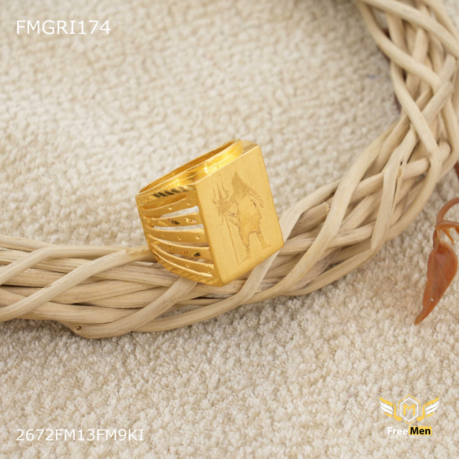 Freemen 1gm Square Box Gold plated Mahadev ring for men - FMGRI174 Chic Form Elite Accent