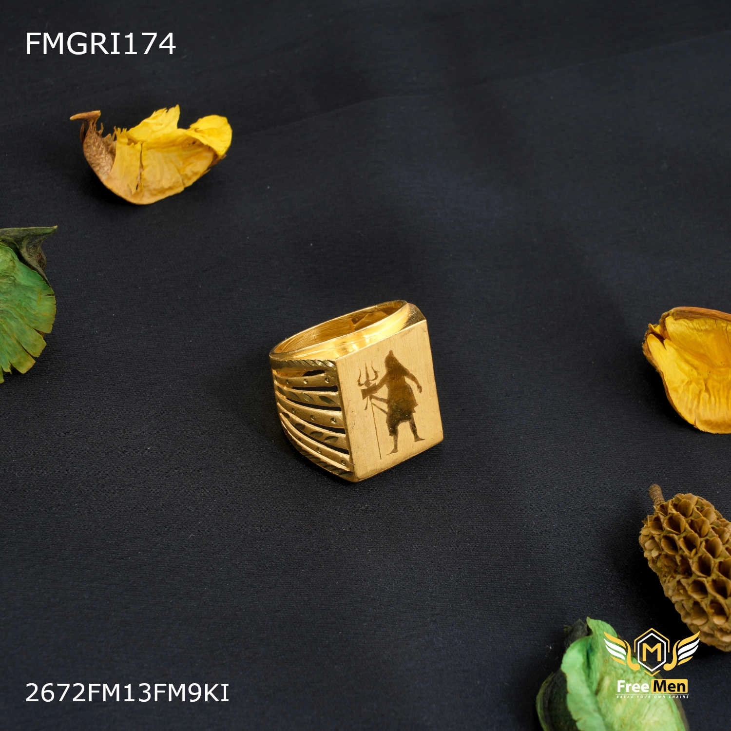 Freemen 1gm Square Box Gold plated Mahadev ring for men - FMGRI174 Radiant Pieces Layered Look