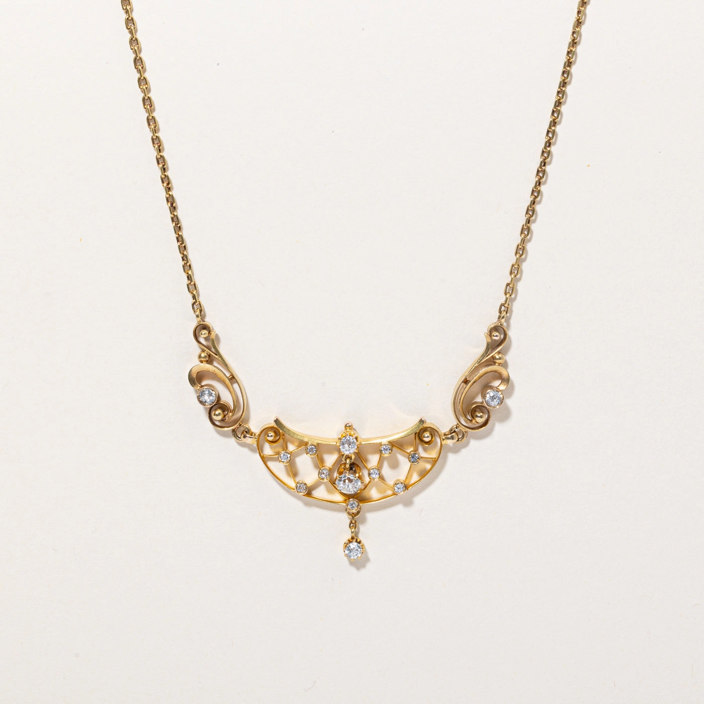 French Art Nouveau Era Old Cut Diamond Lavalier Necklace | 0.85ctw | 18" | Signature Look
