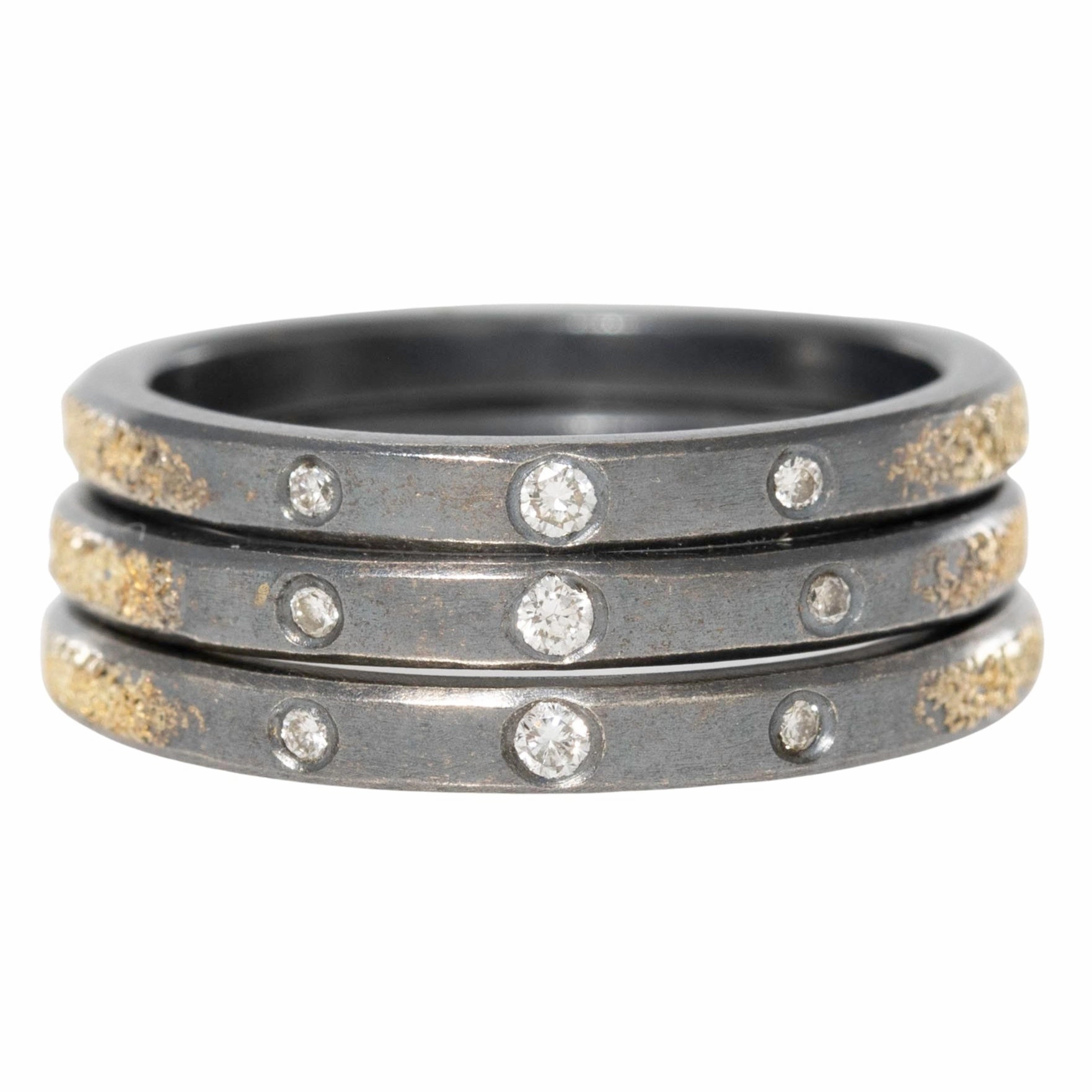 Vivid Detail Orbit Stacking Ring - 22k Gold, Oxidized Silver   VS White Diamonds