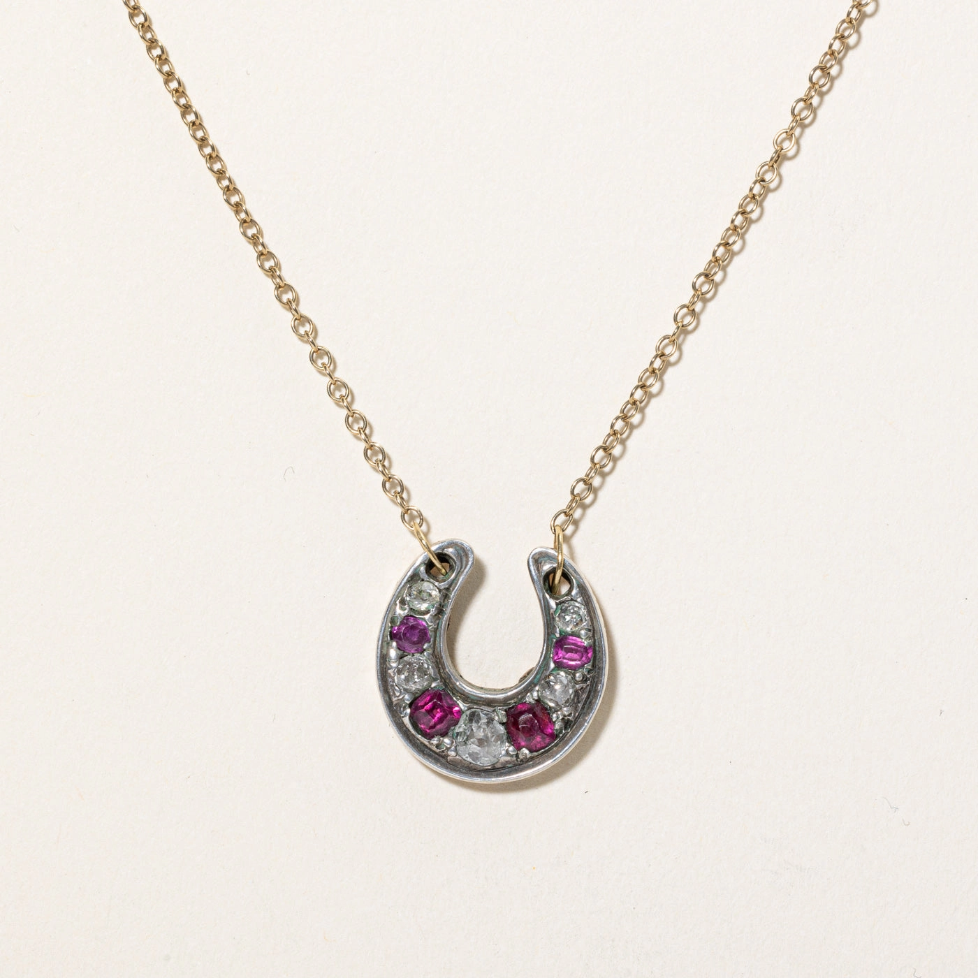 Subtle Form Victorian Ruby, Garnet & Diamond horseshoe conversion necklace | 1.00ctw, 0.47ctw | 20.5"