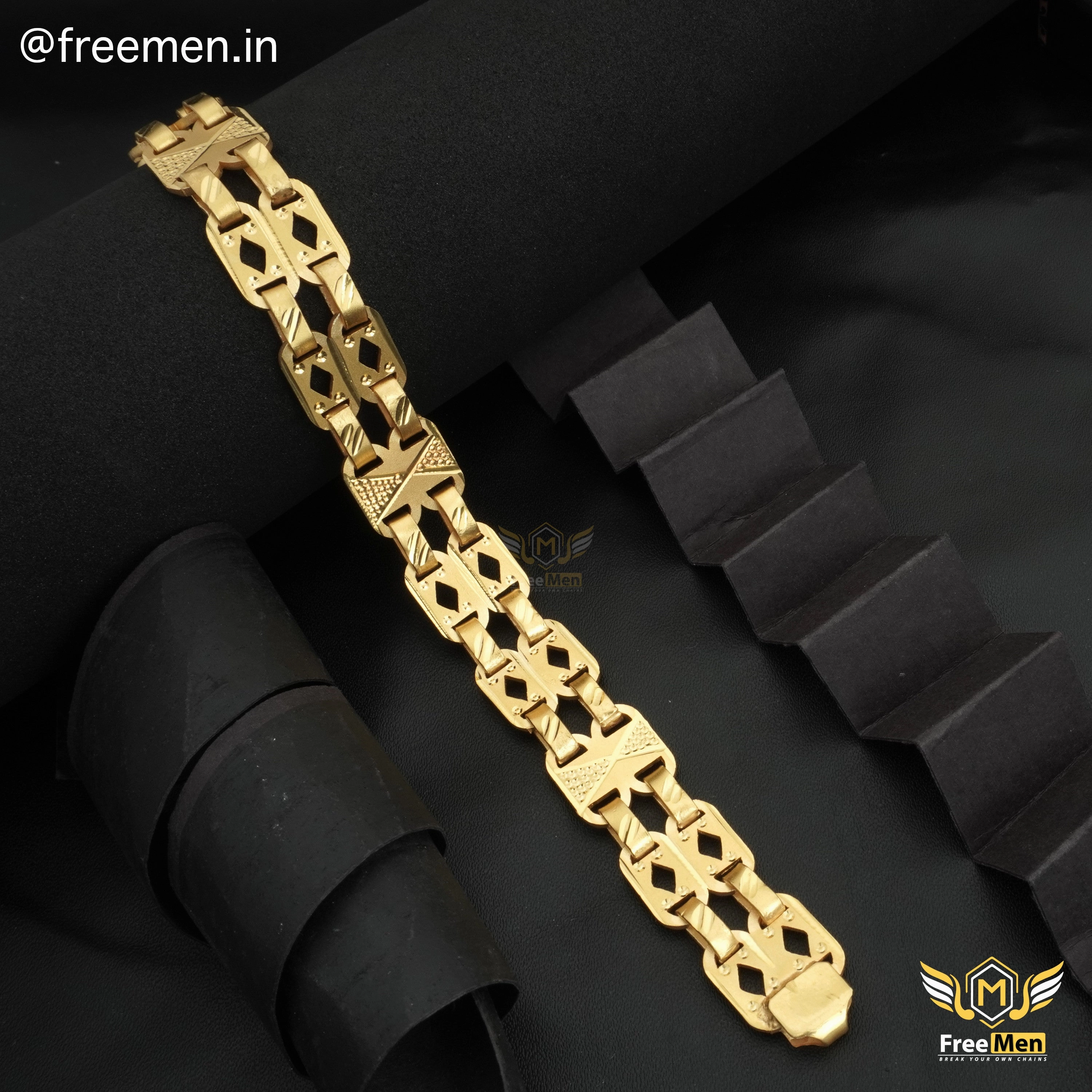 Freeman Laser Cut Nawabi Gold Rhodium Bracelet for Men - FMGB04 Shine On