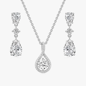 Teardrop CZ Necklace and Earrings Bridal Set Museum Quality