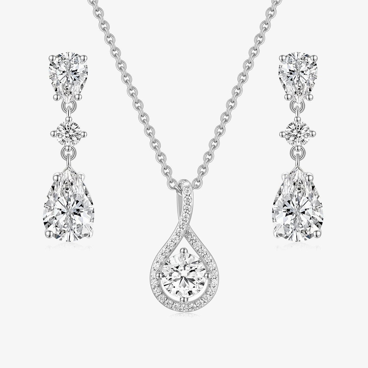 Teardrop CZ Necklace and Earrings Bridal Set Museum Quality
