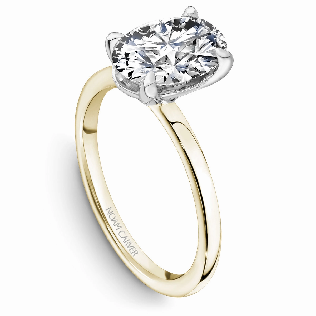 Noam Carver Thin Solitaire Engagement Ring Setting in Yellow and White Gold Vintage Work
