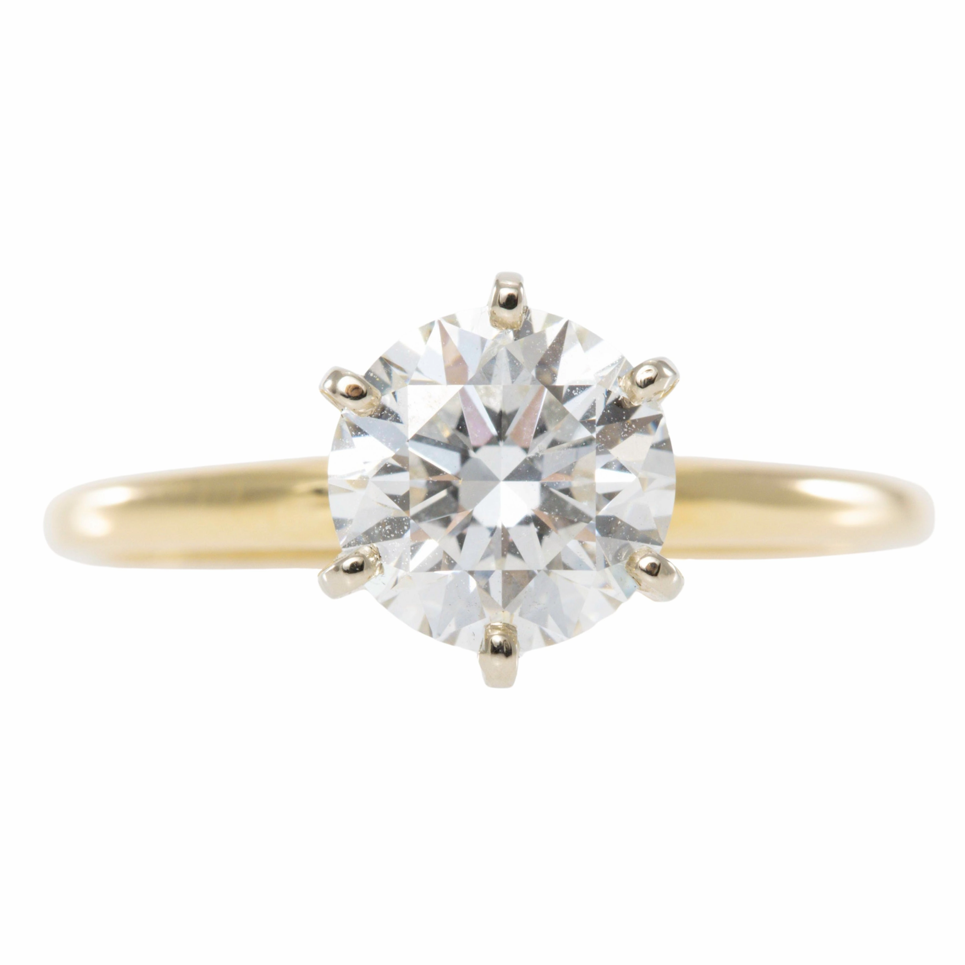 Lab Grown Round Diamond Engagement Ring - Two-Tone 14k Yellow   White Gold in a 6 Prong Setting Affordable Look