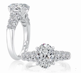 Best Seller Sparkling Piece A. JAFFE Oval Center Diamond Engagement Ring Setting in 14K White Gold (1.00ctw)