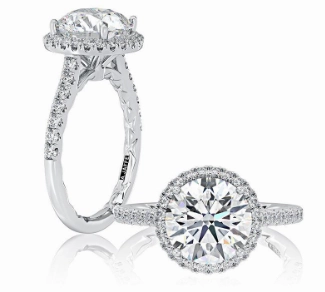 A. JAFFE Round Center Diamond Engagement Ring Setting in 14K White Gold (.44ctw) Fresh Accent