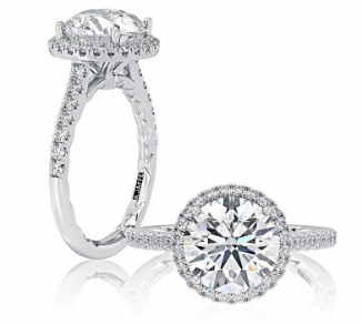 Luxury Keepsake A. JAFFE Round Center Diamond Engagement Ring Setting in 14K White Gold (.44ctw)
