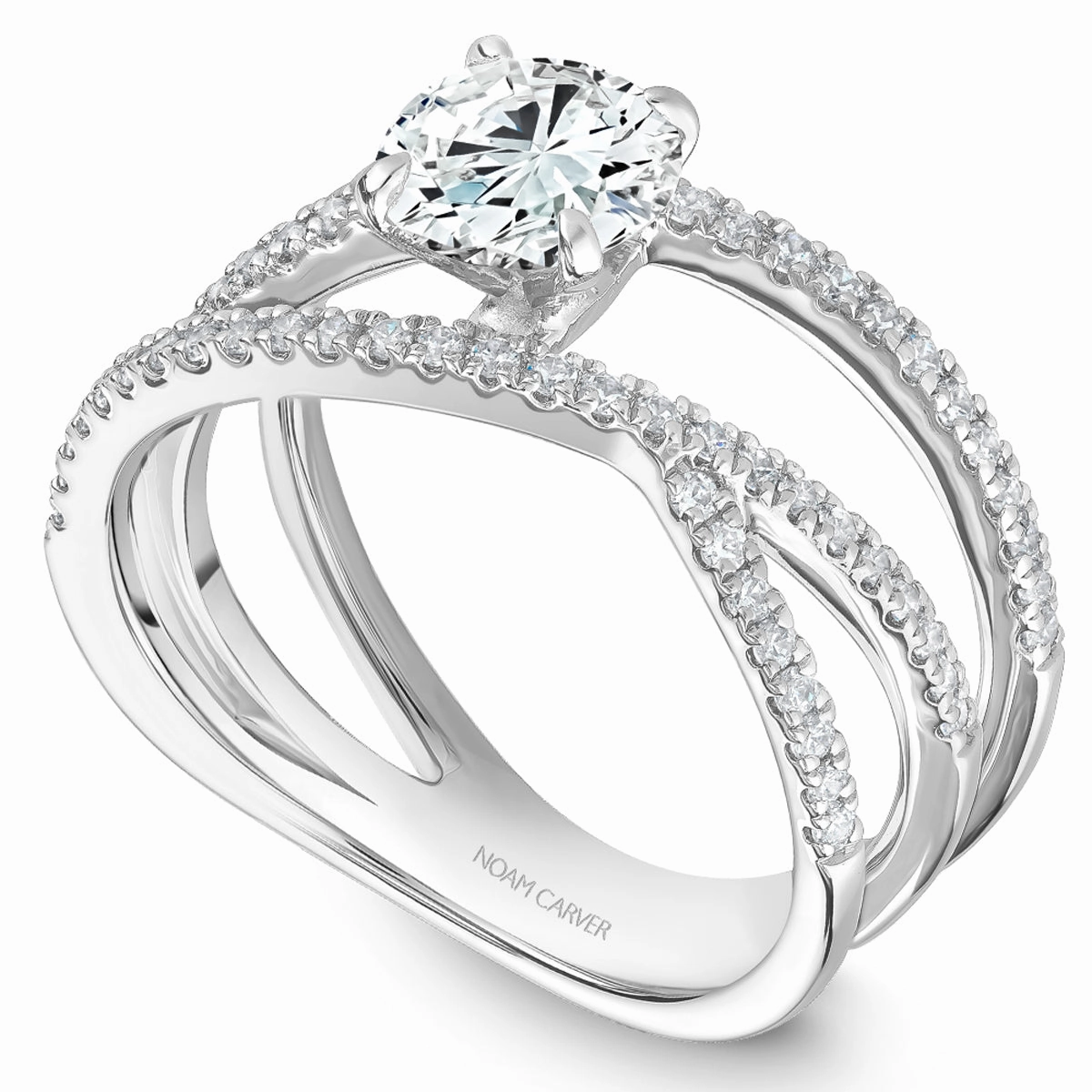 Trendy Expression Superior Statement Noam Carver Criss-Cross Diamond Engagement Ring Setting in White Gold