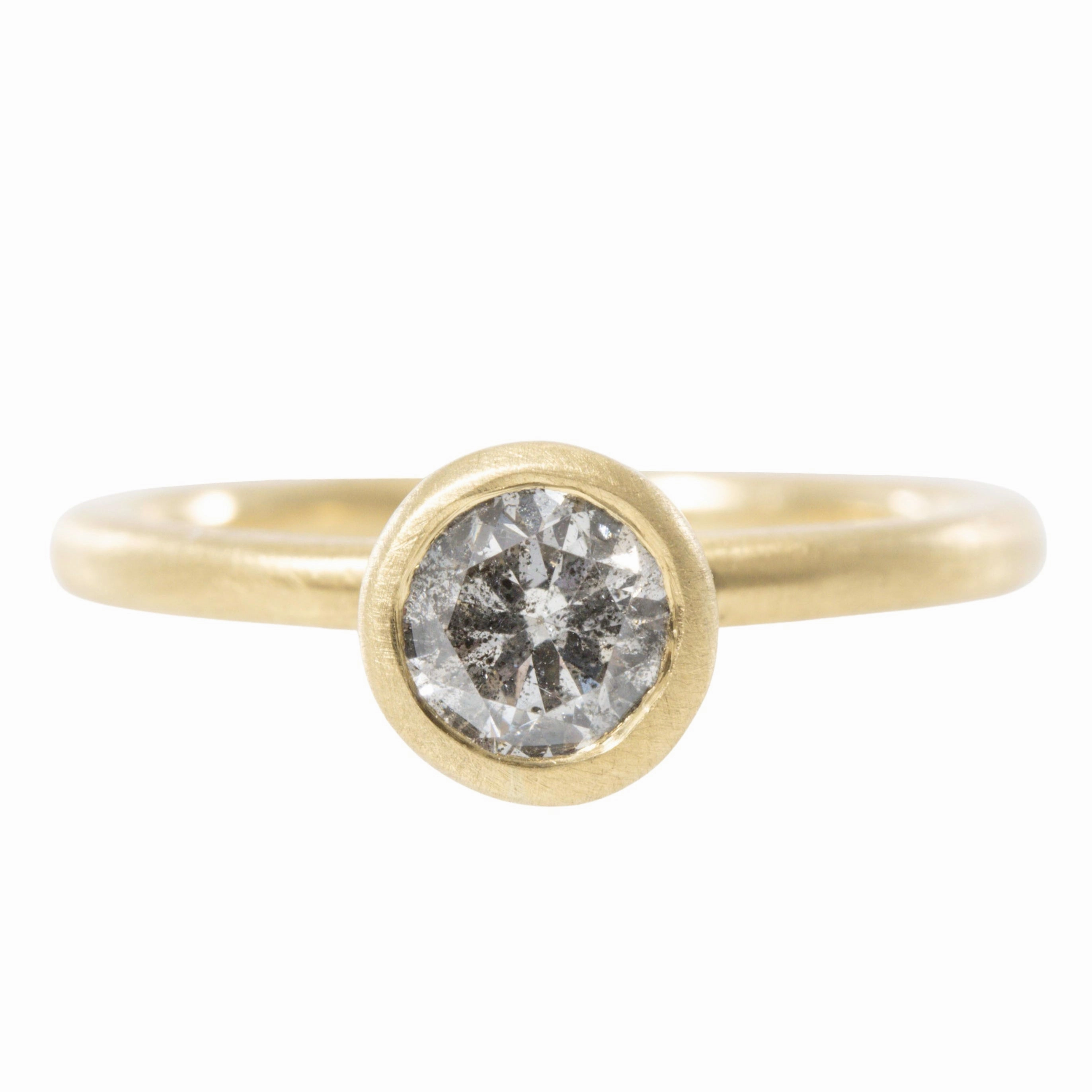 .95 ctw Natural Salt   Pepper Round Diamond - Handmade 18ky Gold Bezel Setting Statement Accessory Shining Gem