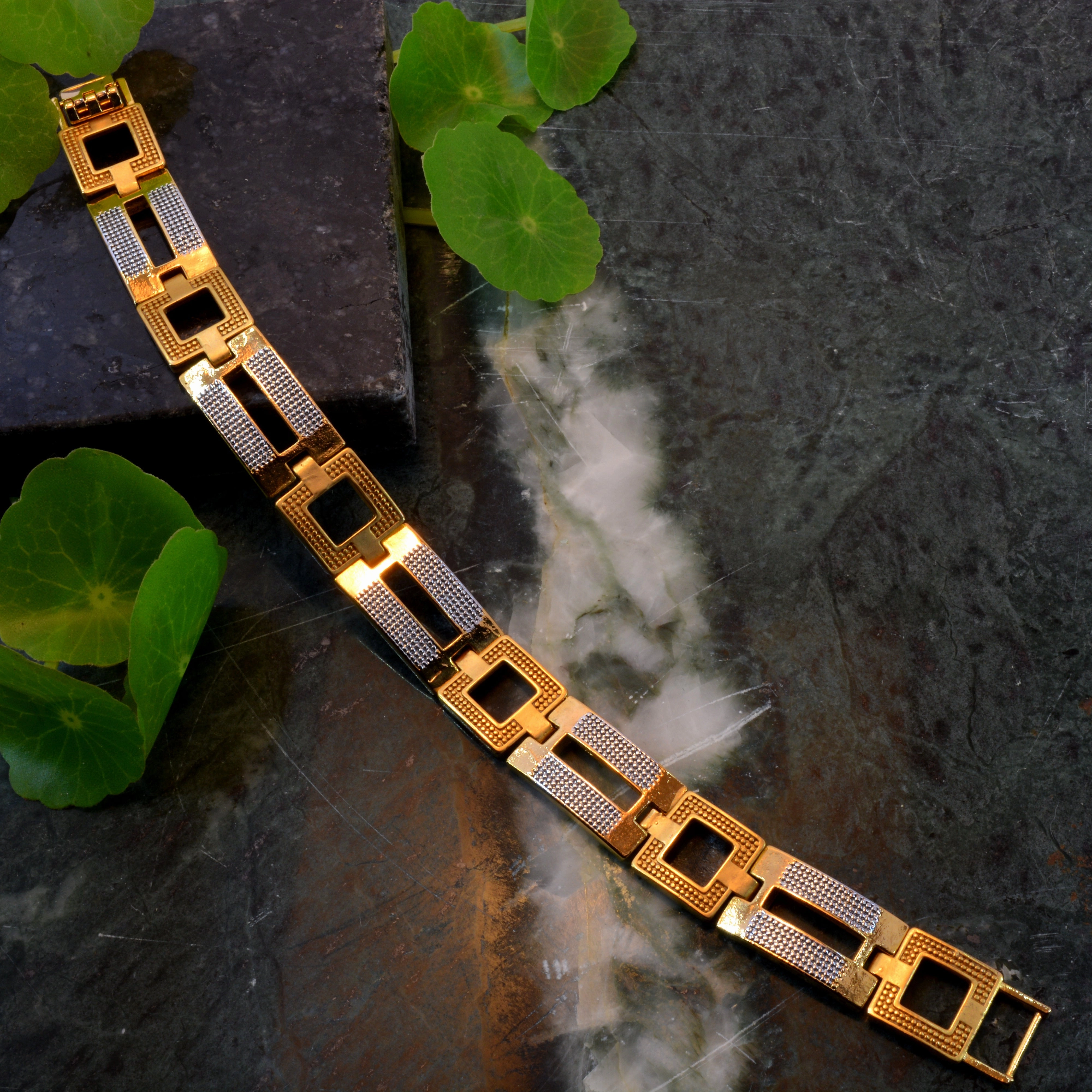 Muted Elegance Freemen 2 Square Golden Bracelet For Men - FMB46