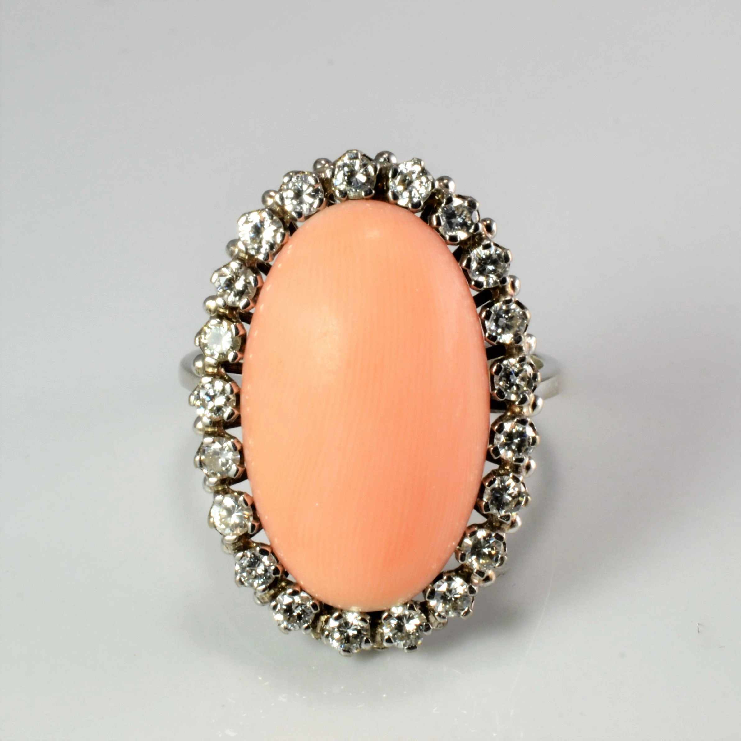 Coral & Diamond Halo Cocktail Ring | 0.65 ctw | SZ 7.75 Valentine Gift Modern Glow