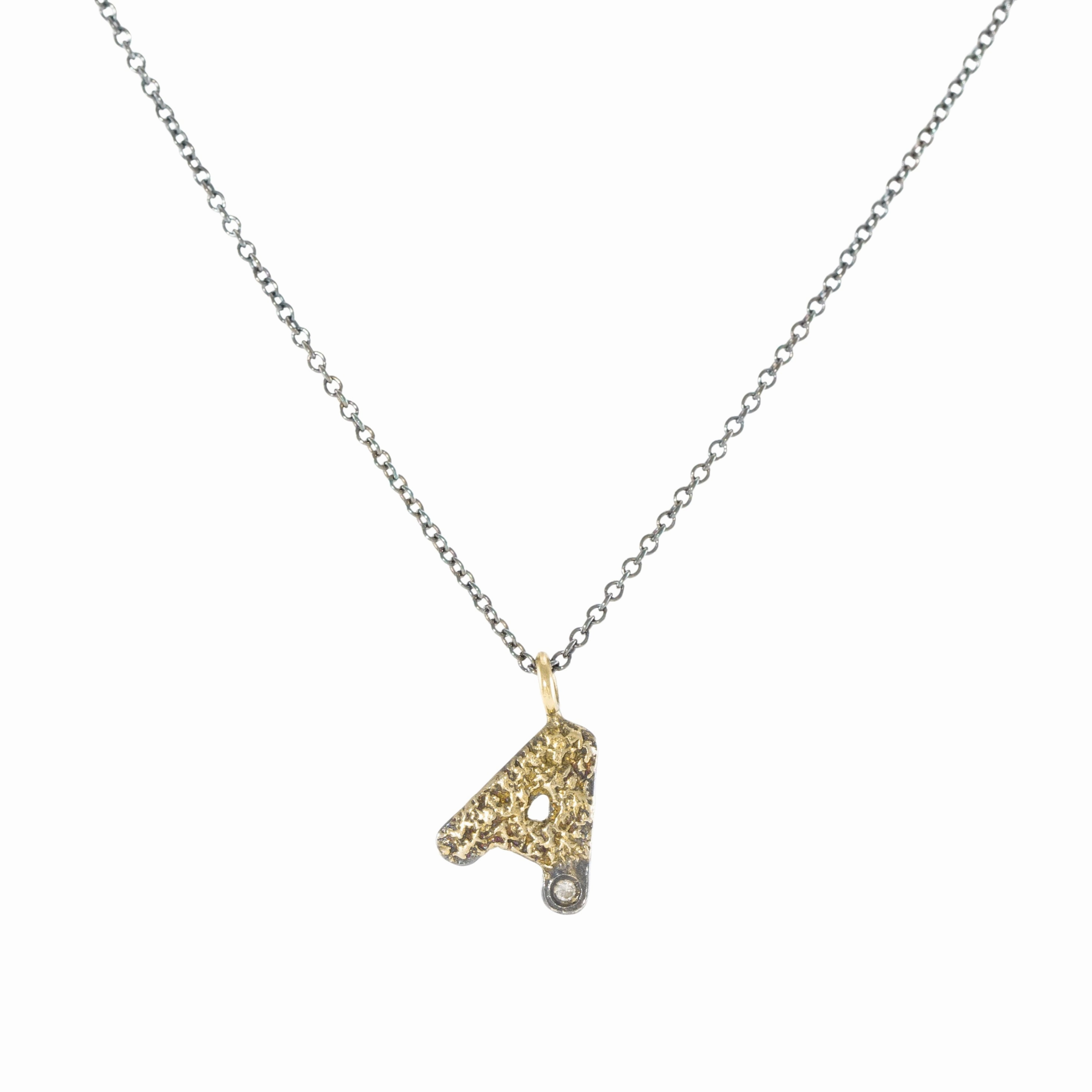Shining Edge Alphabet Necklace 2.0 on Oxidized Silver Chain - 22ky, 14ky, Oxidized Silver   VS Diamond