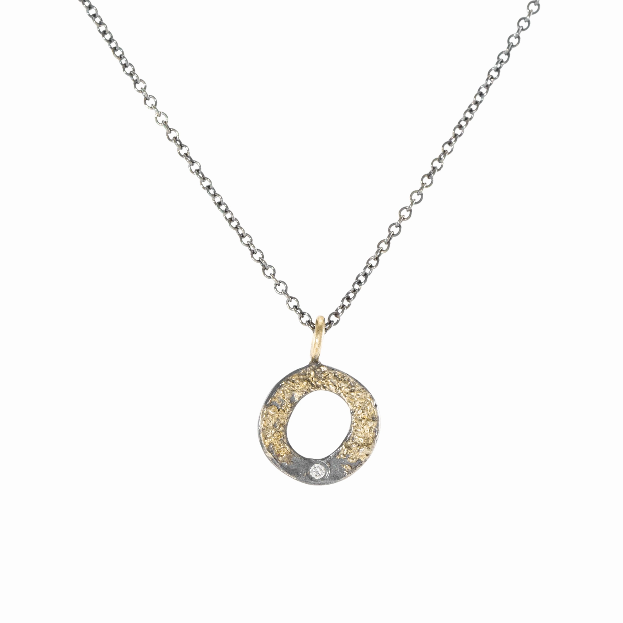 Soft Shadow Artful Sparkle Alphabet Necklace 2.0 on Oxidized Silver Chain - 22ky, 14ky, Oxidized Silver   VS Diamond