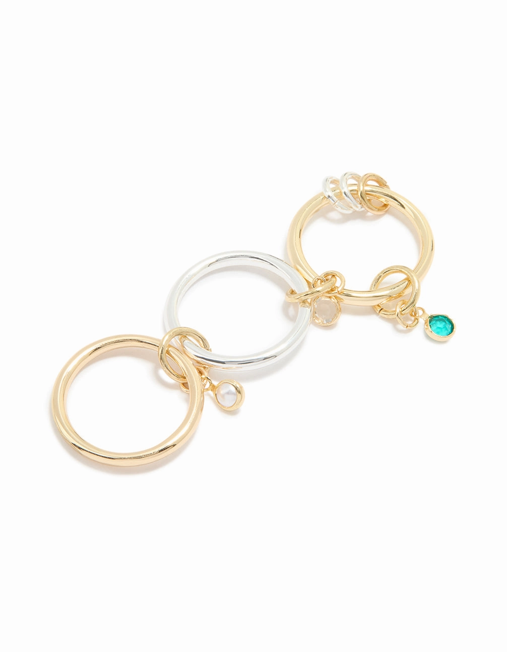 Mixed Metals Cubic Zirconia Pearl Interlocked Layered Ring Glam Light Luxury Line