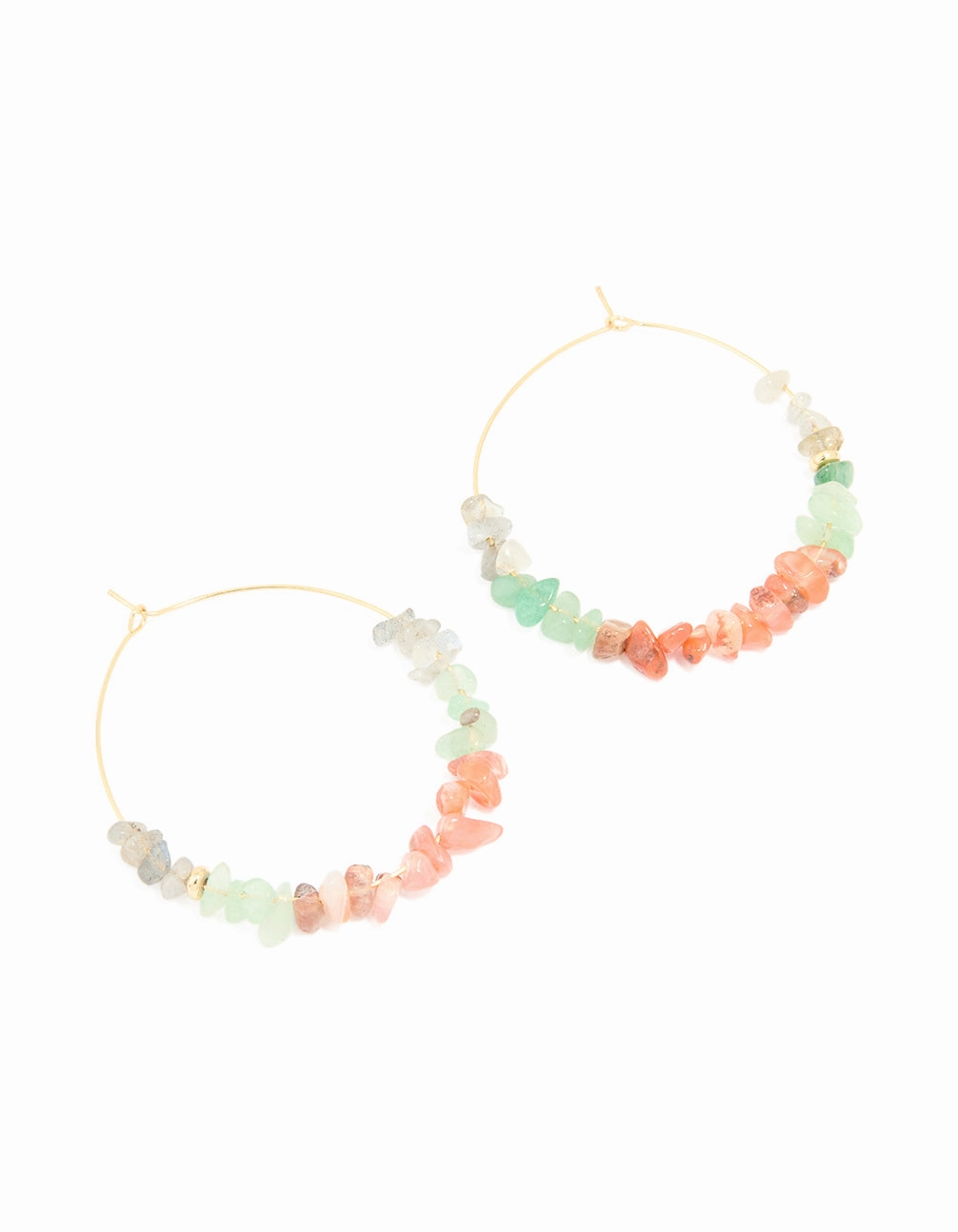 Gold Plated Multicoloured Semi Precious Stone Chip Hoop Earrings Graceful Design Shine And Style
