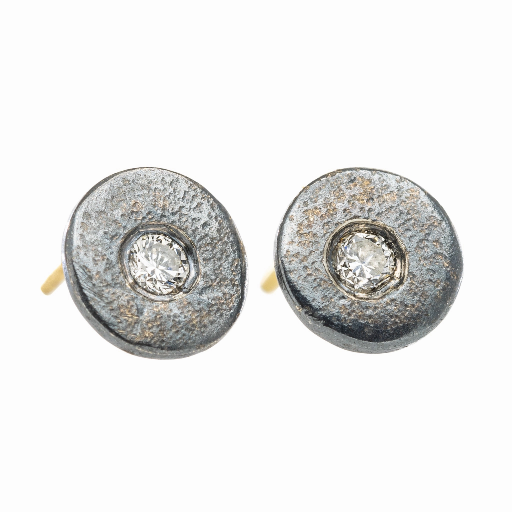Luxury Radiance Timeless Shine Shine Pebble Stud Earrings - 18k Gold, Oxidized Silver   Reclaimed Diamonds
