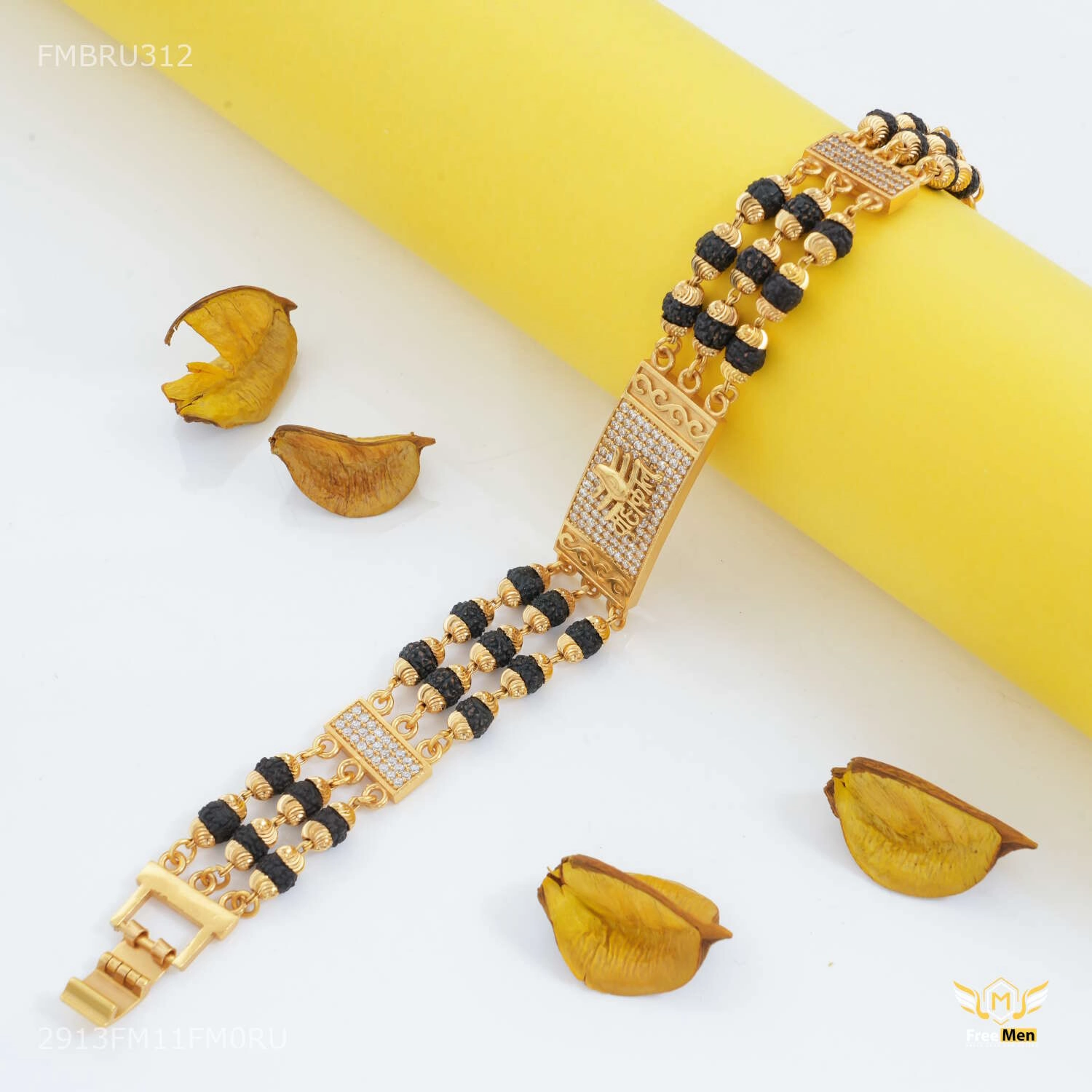 Three Line Rudraksha with Mahakal AD Box Bracelet For Men - FMBRU312 Dazzling Style