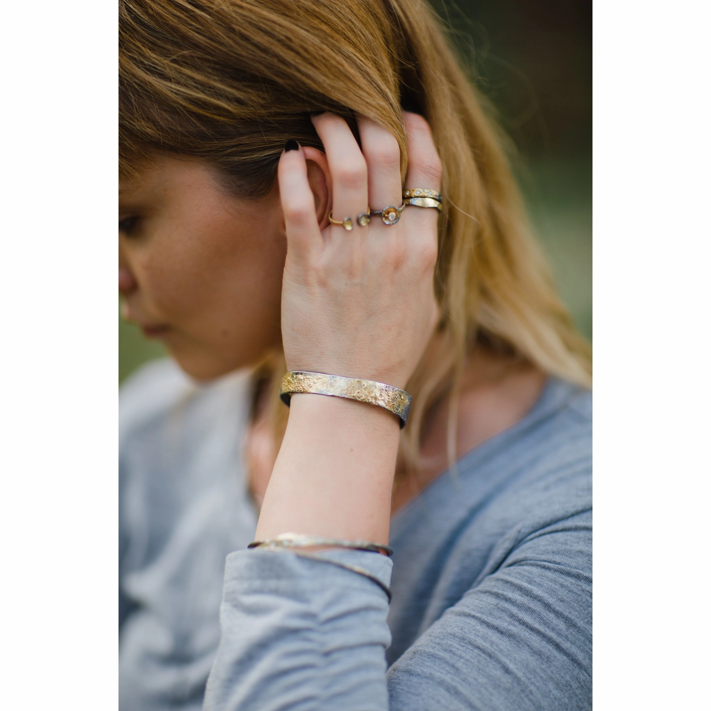 Crescent Band - 18ky Gold   Oxidized Silver Gold Accent Handmade Shine Pieces