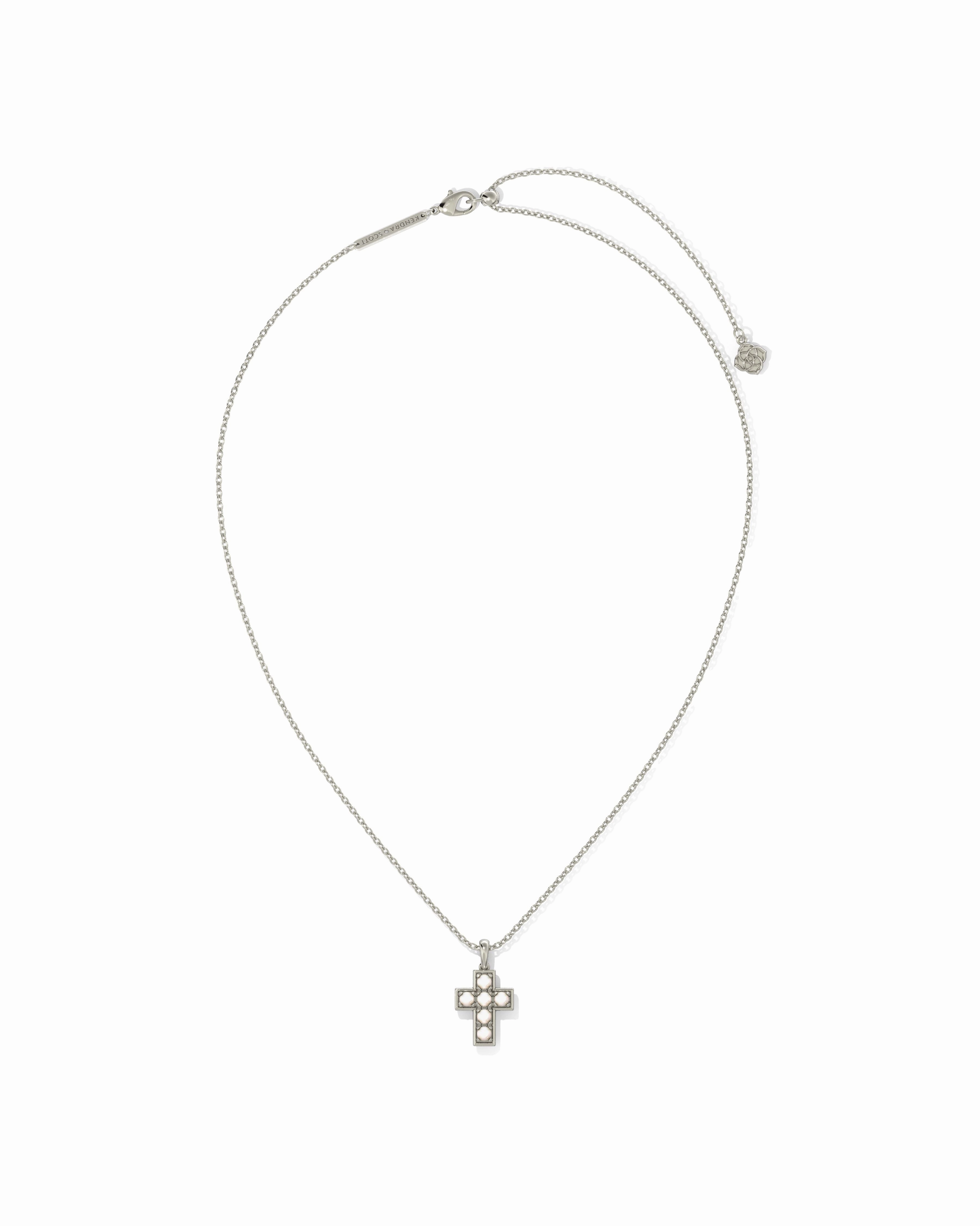 Kendra Scott Pearl Silver Cross Short Pendant Necklace in White Pearl Trendy Form Color Pop