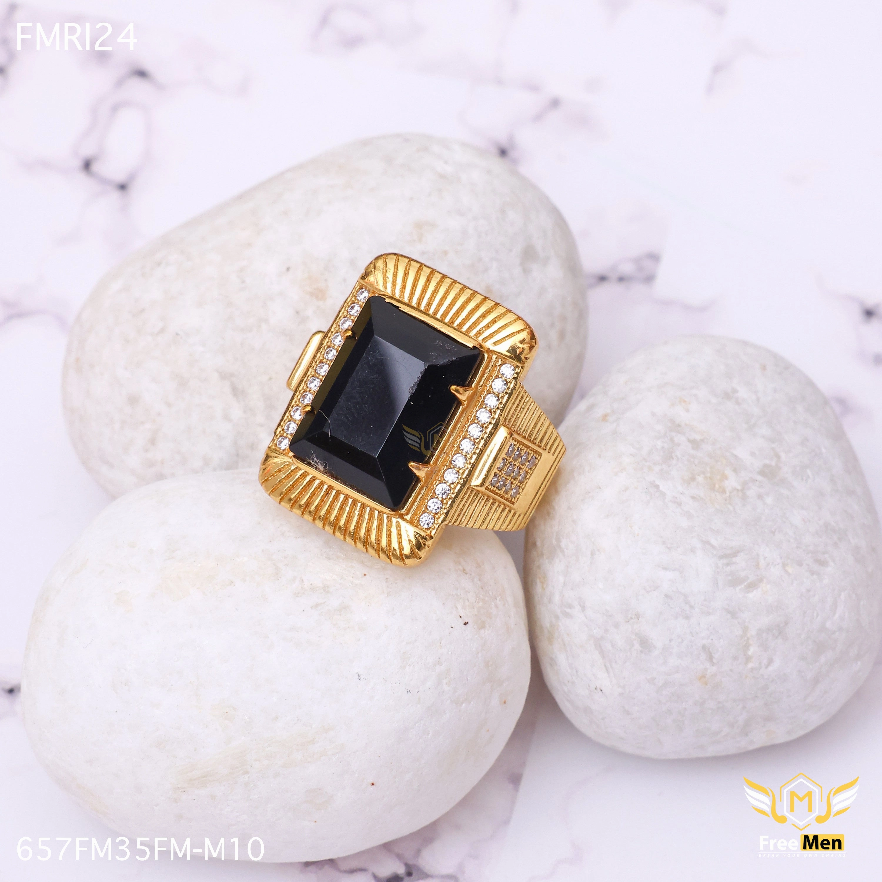 Freemen Encircle Black Big AD Design Golden Ring - FMRI24 Dazzling Glow Graceful Contour
