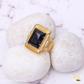 Freemen Encircle Black Big AD Design Golden Ring - FMRI24 Dazzling Glow Graceful Contour