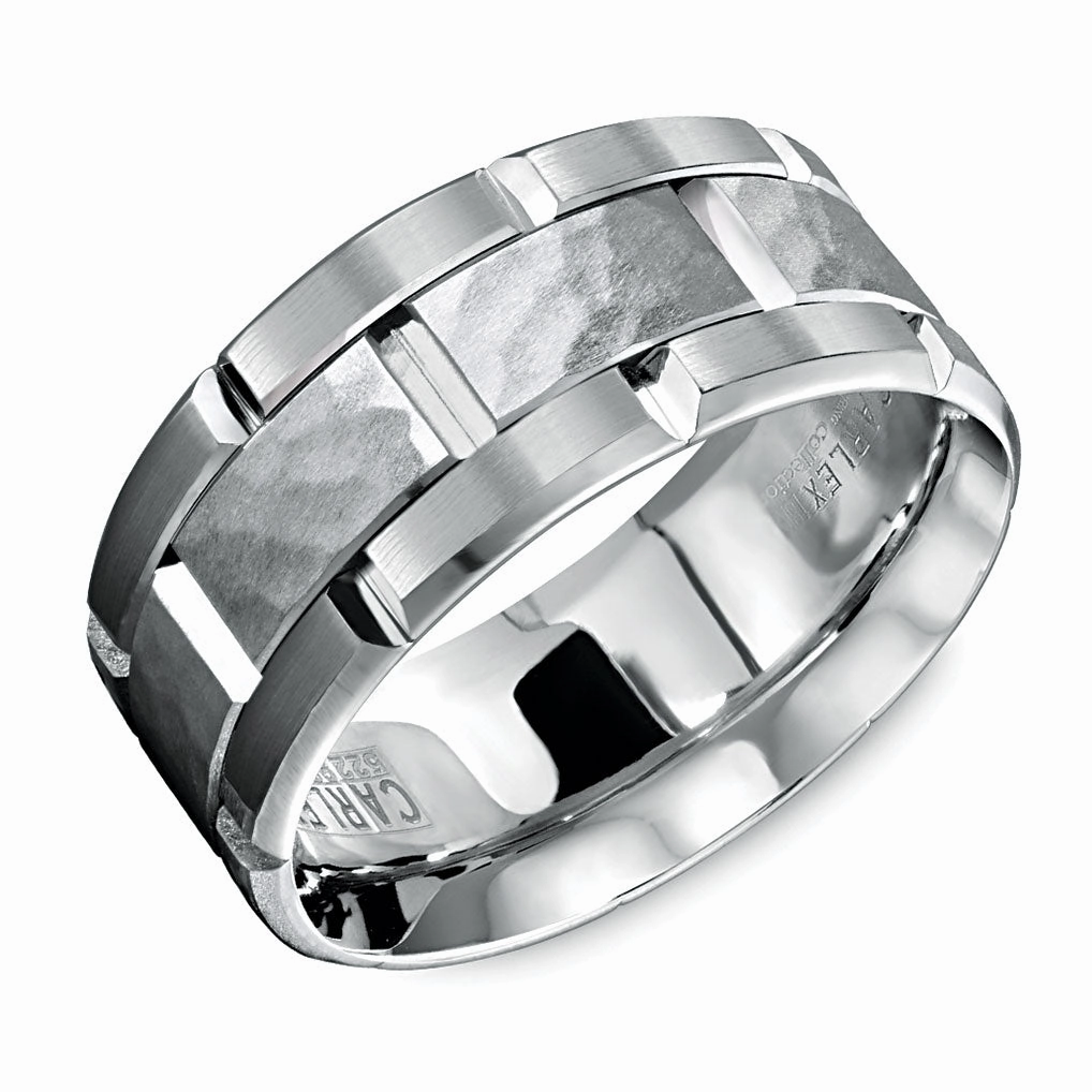 Smart Present Carlex Carved 9mm Wedding Ring in 18K White Gold