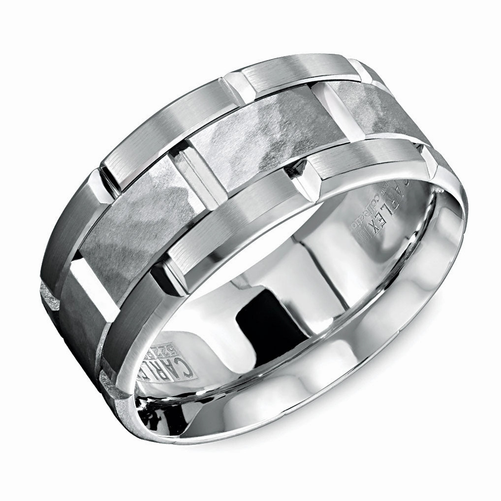 Gift Under 100 Carlex Carved 9mm Wedding Ring in 18K White Gold