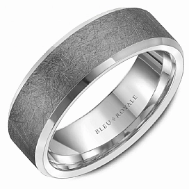CrownRing Textured 7.5mm Wedding Ring in 14K White Gold/Tantalum Convenient Design