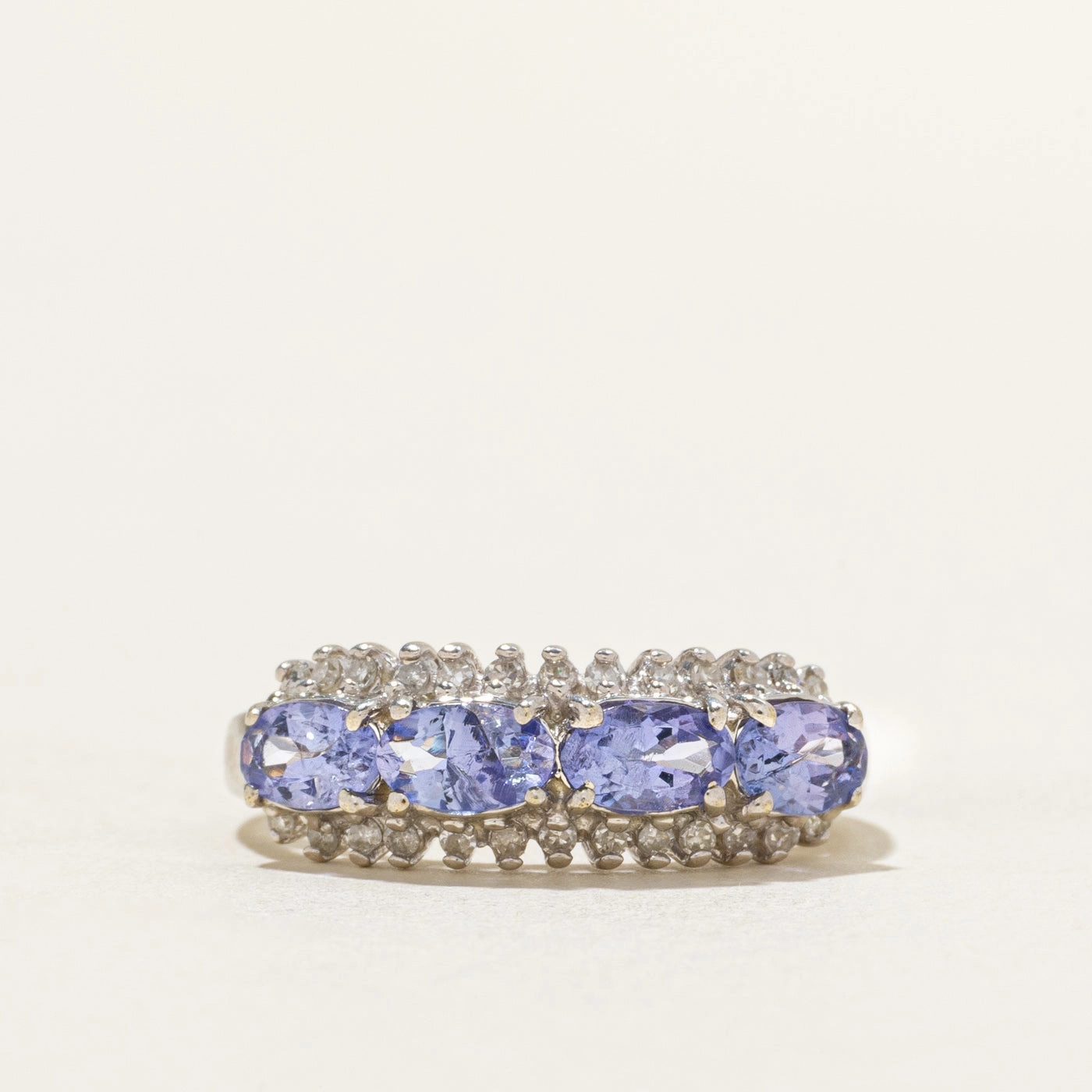 East West Four Stone Tanzanite & Diamond Ring | 0.88ctw, 0.13ctw | SZ 6 Sparkling Touch Shiny Pieces