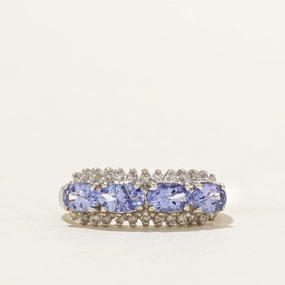 East West Four Stone Tanzanite & Diamond Ring | 0.88ctw, 0.13ctw | SZ 6 Sparkling Touch Shiny Pieces
