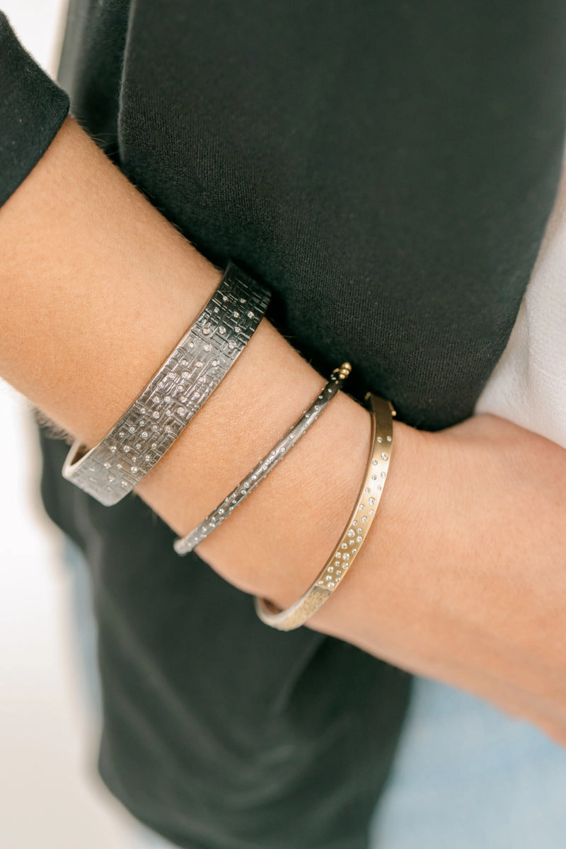 Graceful Fashion Silver Aspen Squared Cuff - Oxidized Silver   Reclaimed VS Diamonds