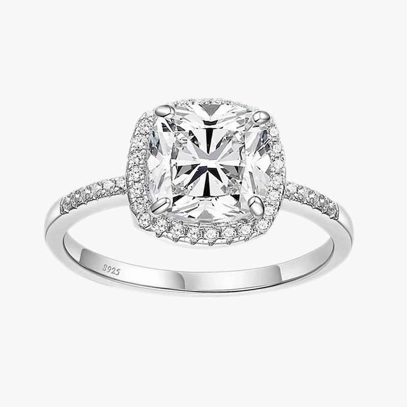 3.5CT 925 Halo Cushion Sterling Silver CZ Ring Strong Craft party accessory