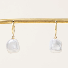 City Stroll Exclusive Style '100 Ways' Keshi Freshwater Pearl Hoop Drop Earrings