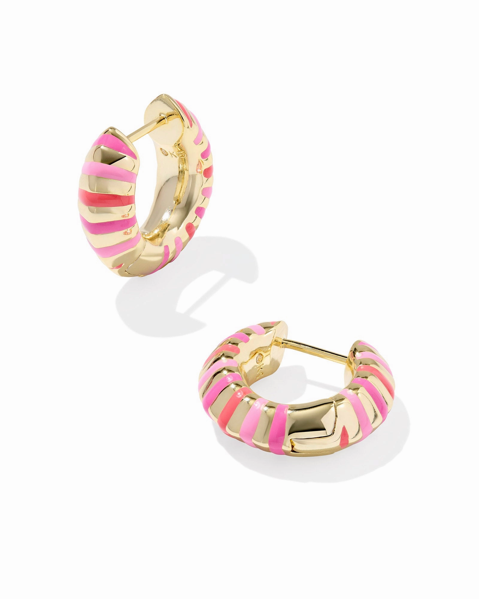 Kendra Scott Mikki Gold Pink Mix Enamel Huggie Earrings Evening Glamour Gleaming Form