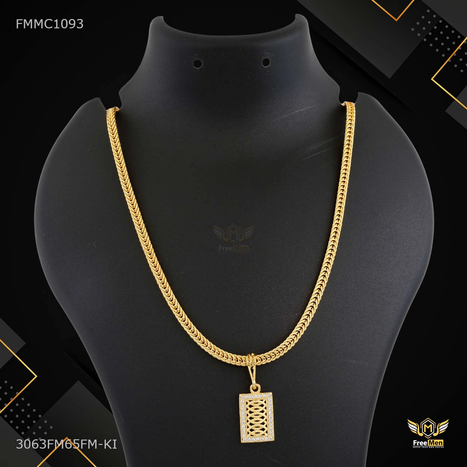 Muted Glow Squar AD Box Eye cut Pendent with Snak chain for Man - FMMC1093