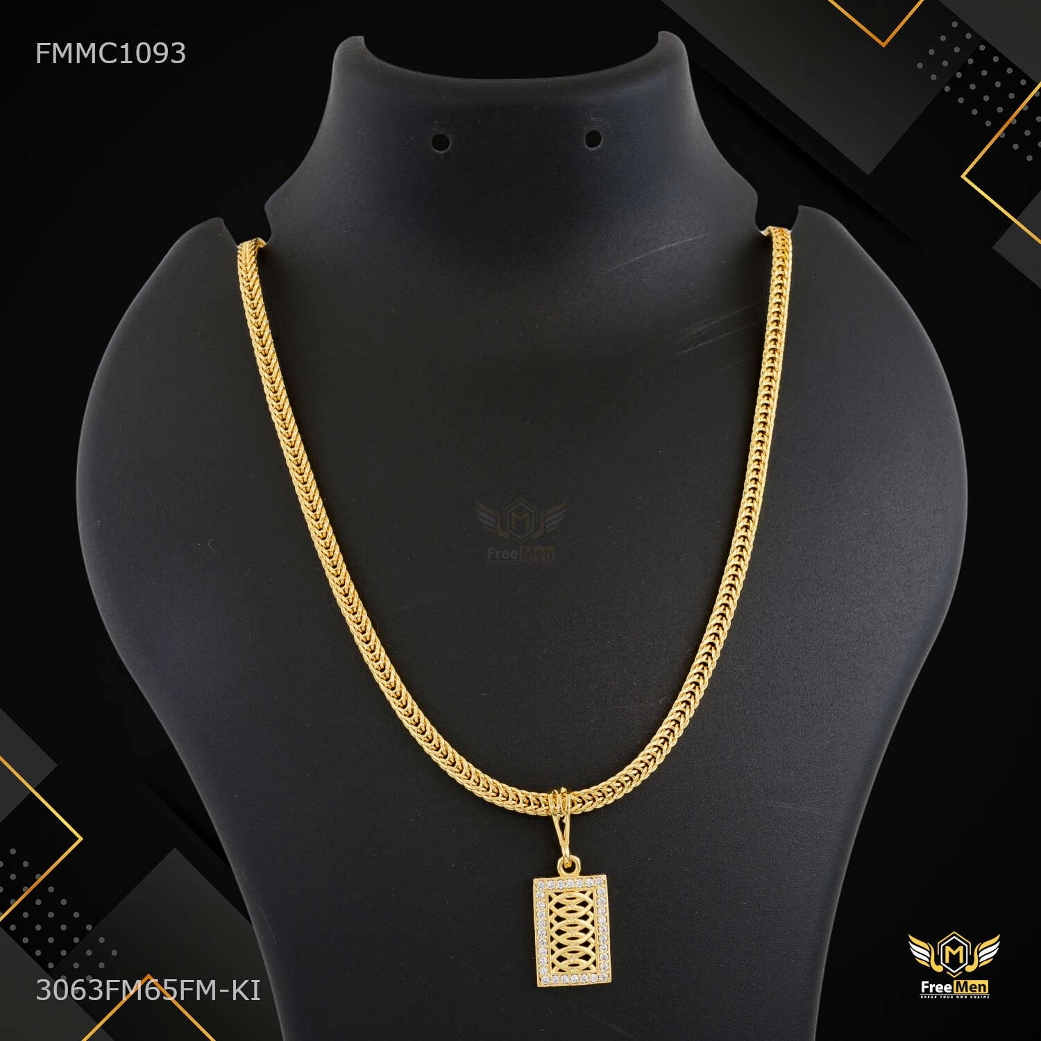 Instant Shine Glistening Look Squar AD Box Eye cut Pendent with Snak chain for Man - FMMC1093