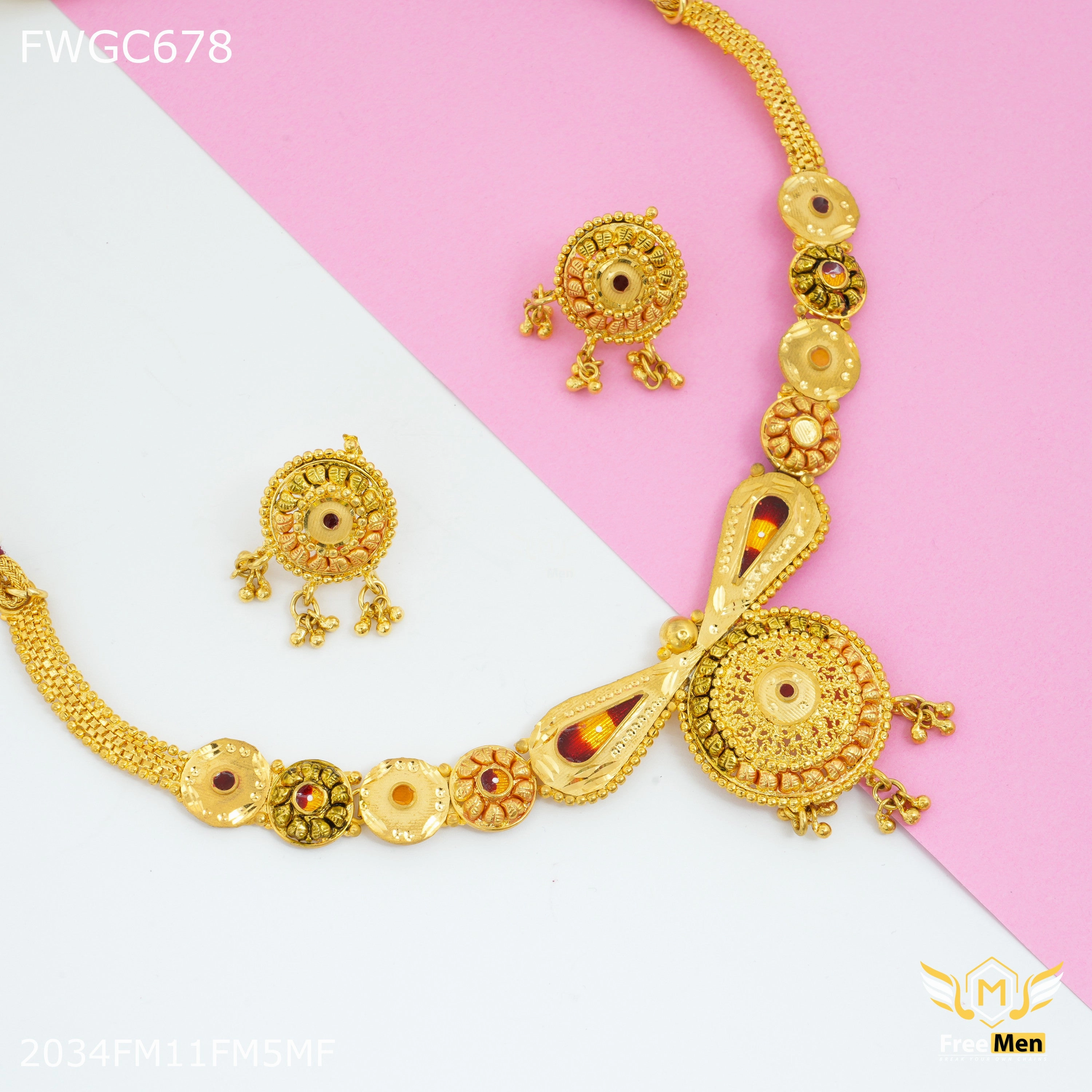 Fashion Gift Unique Creation Freemen Round Cut Neckless With Earring for women - FWGN678
