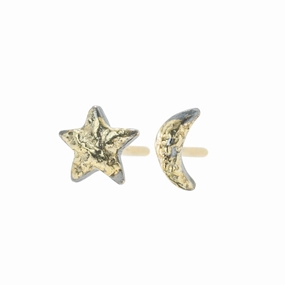 Dusted Celestial Studs - 22k/18k Gold, Oxidized Silver Fashion Jewelry Look Glamorous Design