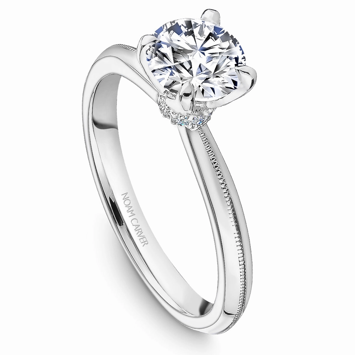 petite size Minimalist Item Noam Carver Hidden Halo Solitaire Engagement Ring Setting in White Gold