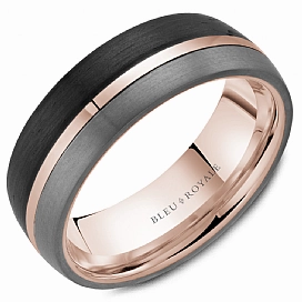 CrownRing Textured 7.5mm Wedding Ring in 14K Rose Gold/Tantalum Premium Accent Impressive Gift